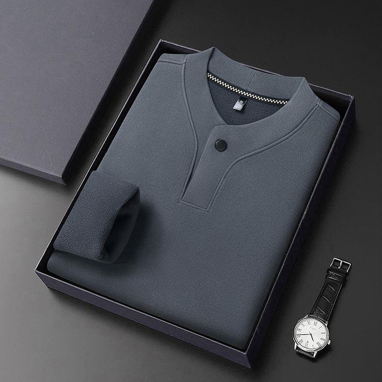 Men's Solid Color Fleece-Lined Sweatshirt, Winter Stand-Up Collar, Long-Sleeve Casual Base Layer.