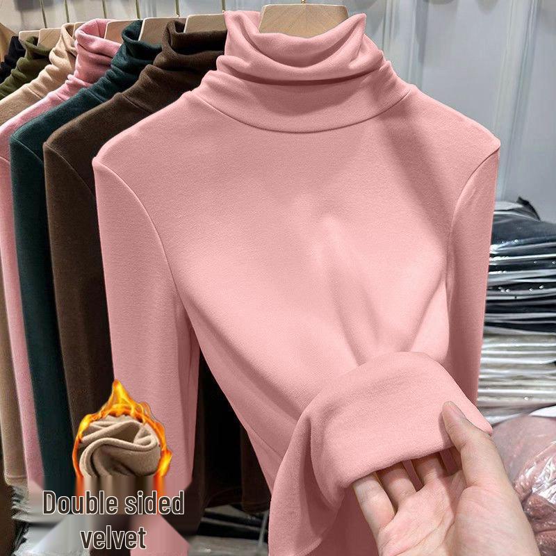 

Женский облегающий топ с высоким воротником и длинным рукавом, на флисовой подкладке из бархата, для осени/зимы L 105-120 jin