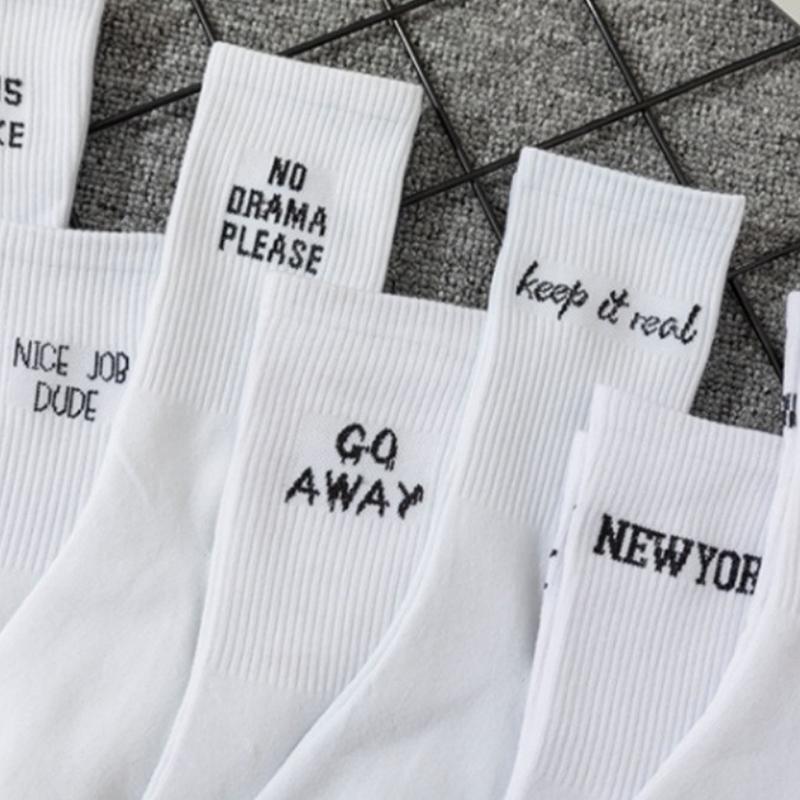 

Продажа жаккардовых носков с буквами серии уличных видов спорта в стиле хип-хоп, персонализированные женские носки для экипажа, белые женские хлопковые носки