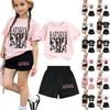 Children Casual Short Sleeve Printed T-Shirt and Shorts Set Lightweight Breathable Summer Outfit Comfortable Fit for Boys and Girls
