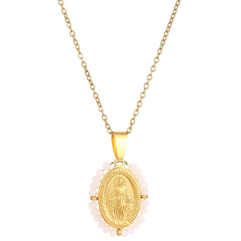 Christian Catholic Accessory Trendy Our Lady Virgin Mary Necklaces Stainless Steel Oval Pendant Neck Chains for Women