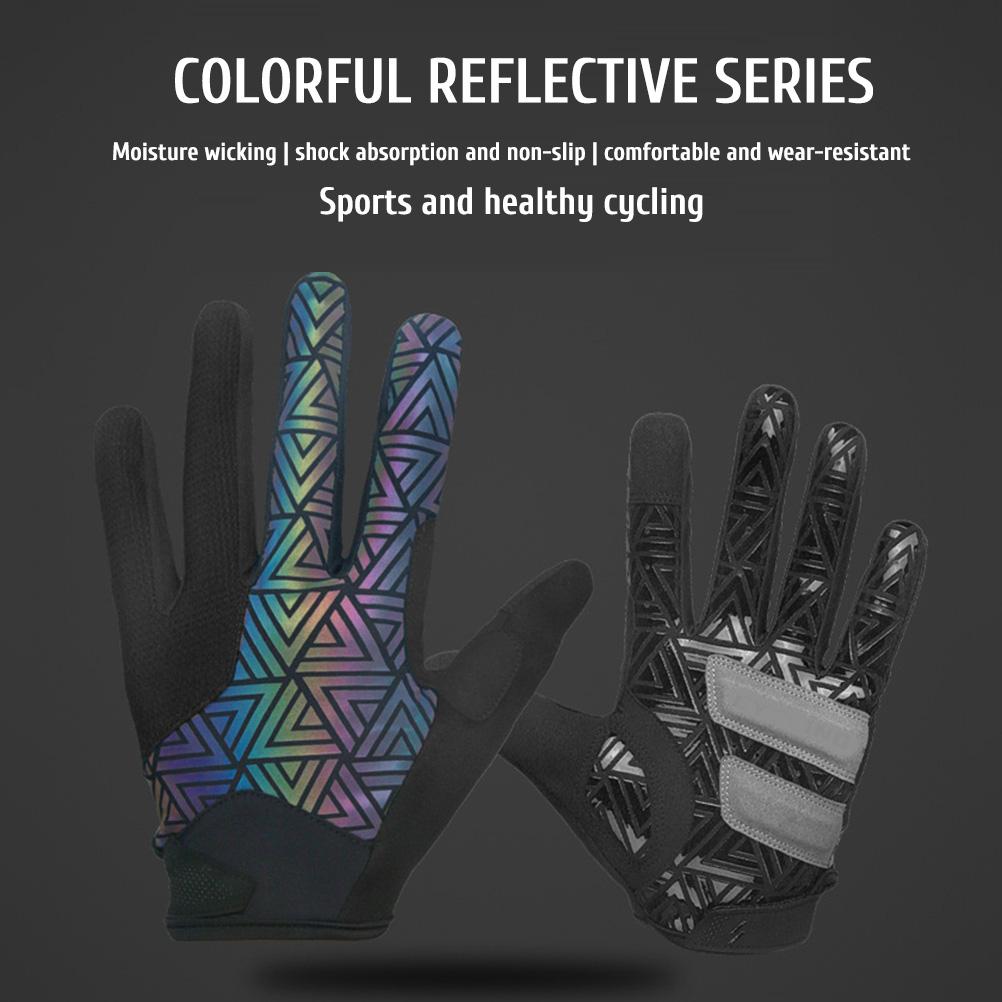 Cycling Gloves Colorful Reflective Full Finger Bike Gloves Touchscreen Shock Absorbing Anti Slip Bike Gloves for