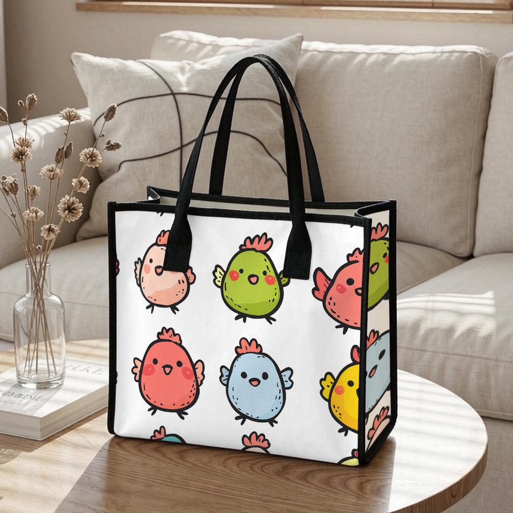 Cute Cartoon Chicken Printed Casual Tote Bag for Daily Use Shopping Outdoor