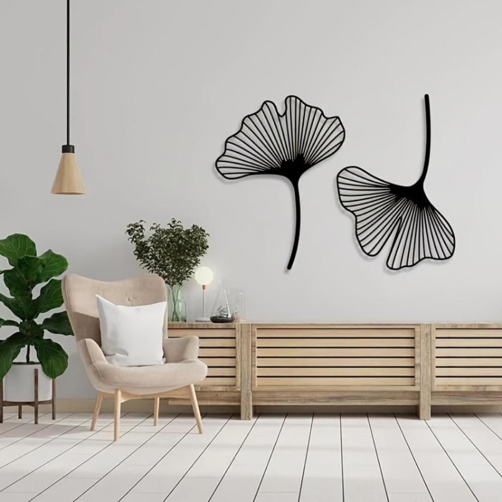 1pc Set of 2 Minimalist Ginkgo Leaves Metal Wall Decor, Floral Line Art, Natural Style for Bedroom, Home Accents, Scene Embellishments