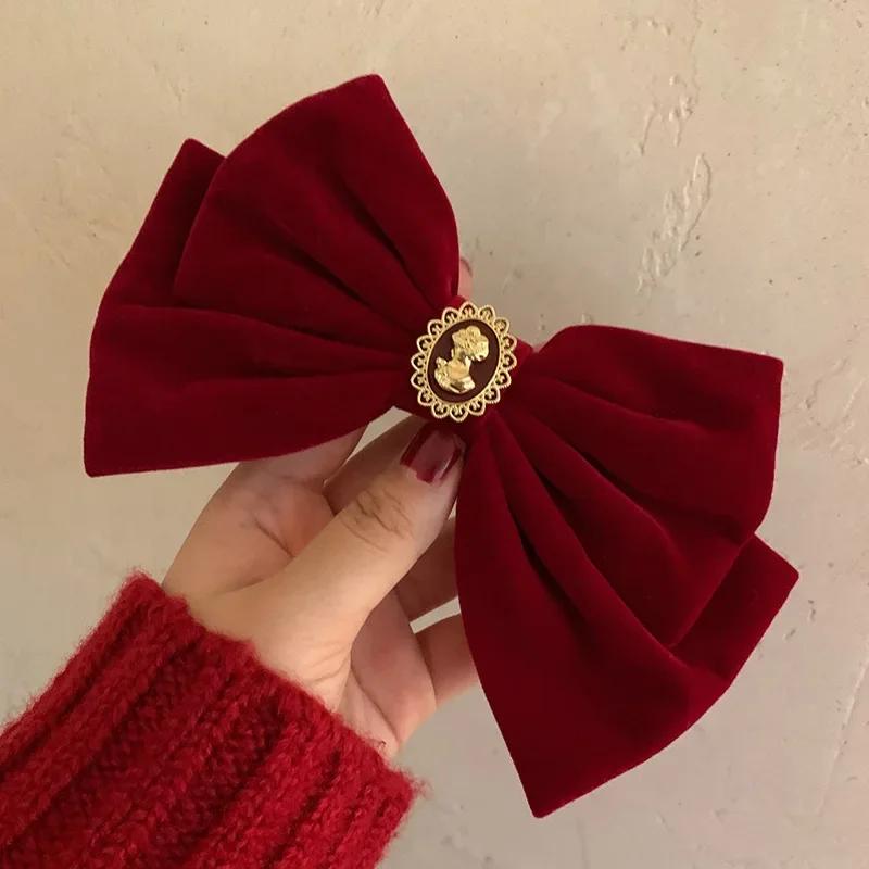 New Black Velvet Bow Hair Pins Elegant Fabric Alloy Roses Hair Clips for Women Fashion Ponytail Barrette Heawear Accessories