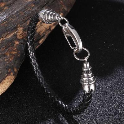 Neue Edelstahl Lederkette Karabinerarmbänder Hand Herren Armreifen Schmuck 2021 BB1096