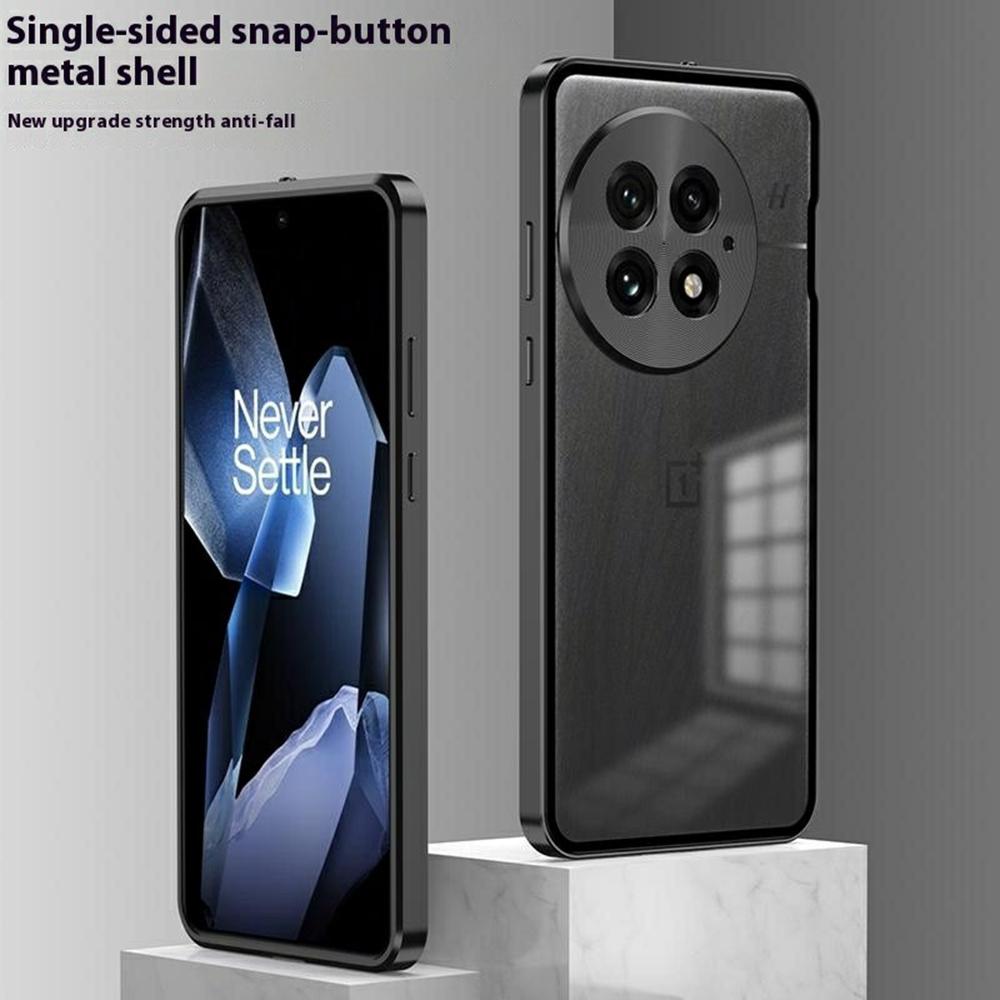 

For OnePlus 13 Matte Case Aluminium Alloy+PC Phone Cover Pop-Up Snap Lock Silver