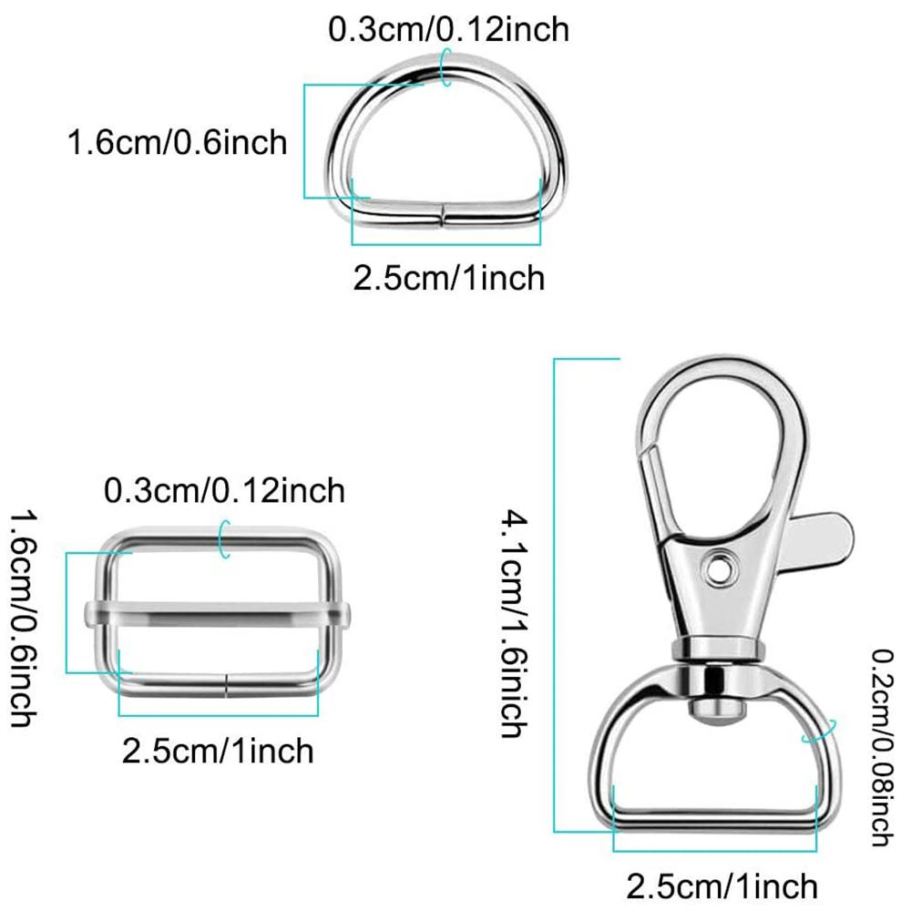 15Pcs Metal Keychain Clasps Swivel Snap Hooks D Ring and Slide Buckle Triglide for Handbag Purse Fasteners Sewing DIY Crafts