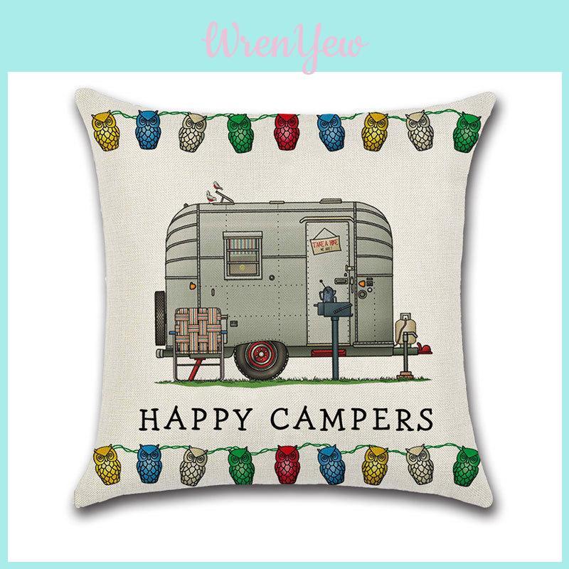Ornate Happy Campers Sofa Throw Cushion Cover Ideal For Home Dcor