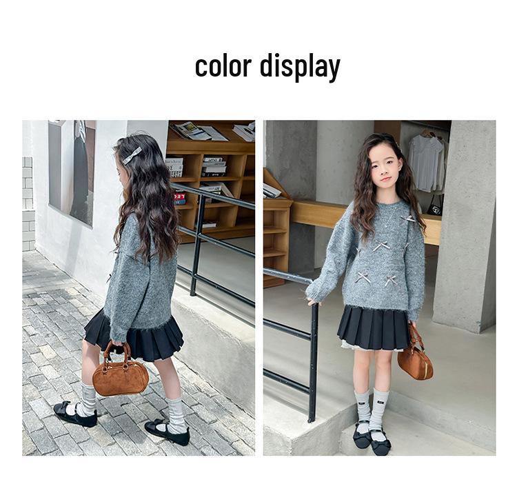 2025 Girls' Fashion: Round Neck Wool Sweater for Autumn/Winter - Medium & Large Children's Knitted Style