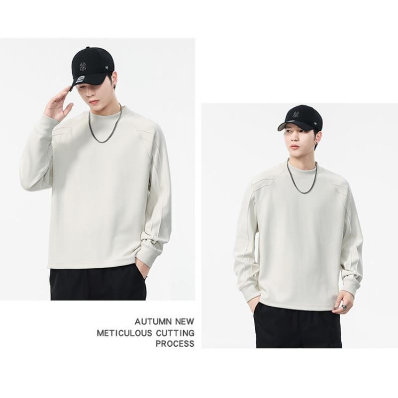 Mens Loose Round Neck Long Sleeve Heavyweight Casual Vintage Bottoming T Shirt