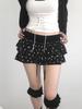 Star Print Ruffle Skirt: Elastic Waist, Layered, Sweet & Spicy Style, Spring/Autumn.