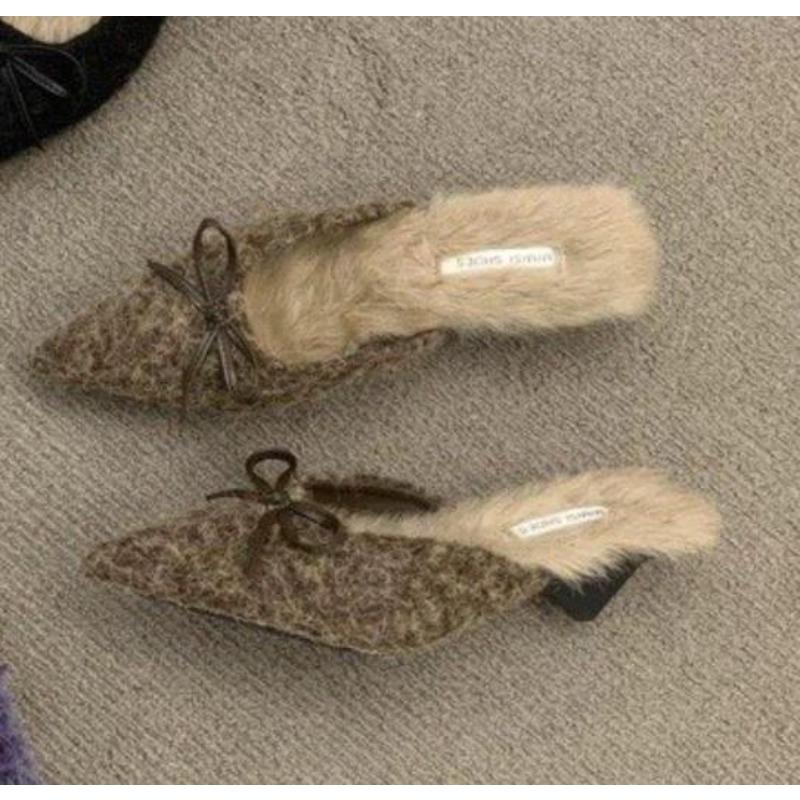 

Новые плюшевые шлепанцы на высоком каблуке, женская модная элегантная обувь-лодочки с острым носком из овечьей шерсти, женские роскошные плюшевые туфли для вечерней вечеринки 39 хаки