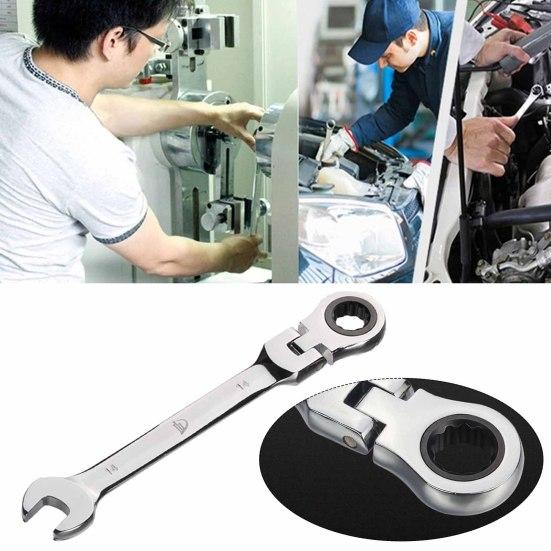 8-19mm Wrench Compact Adjustable Head 180-degree Rotary Professional 72-tooth Ratchet Spanner