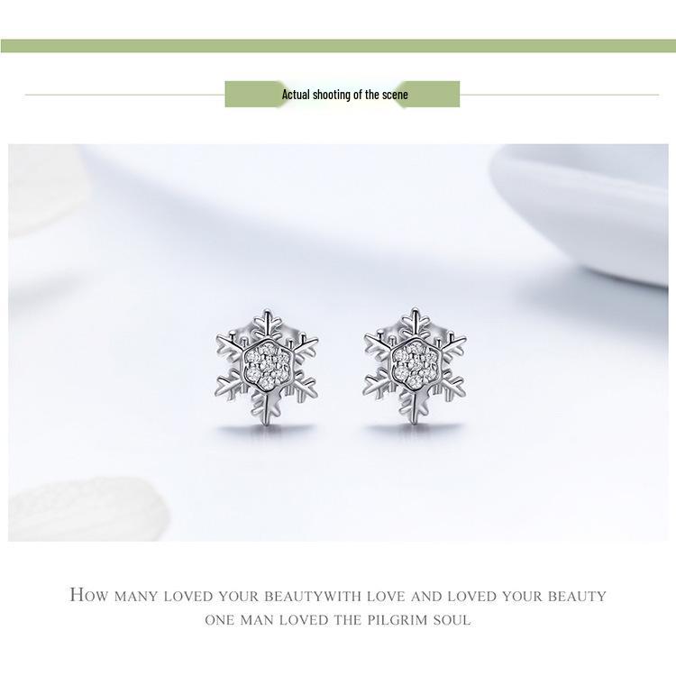 Europäischer & Amerikanischer Stil S925 Silber Schneeflocken Weihnachts-Ohrringe, Vielseitig Weißgoldplattiert BSE009
