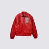Vintage americký styl červená PU kůže Biker bunda s výšivkou kamínky volný střih límec zip Streetwear kabát