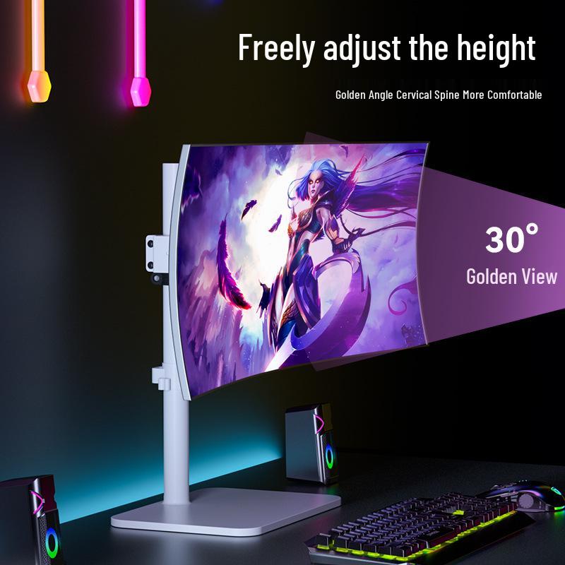 White Adjustable No-Drill Desktop Monitor Stand with Rotation