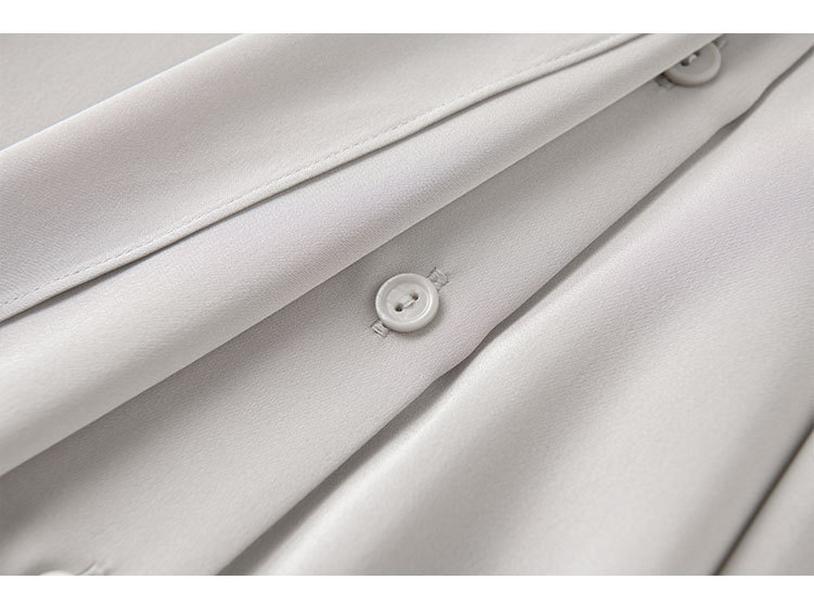 2025 Spring Women's Long Sleeve Mulberry Silk Shirt with Ribbon - Commuter Style, Slim Fit, Solid Color