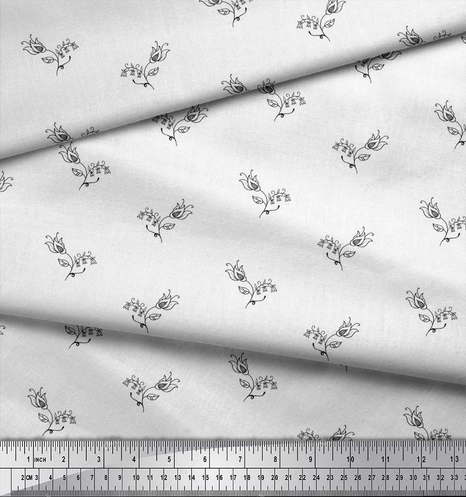 Soimoi Černá japonská krepová saténová látka Umělecký květinový potisk poupat Látka na metr 42 palců