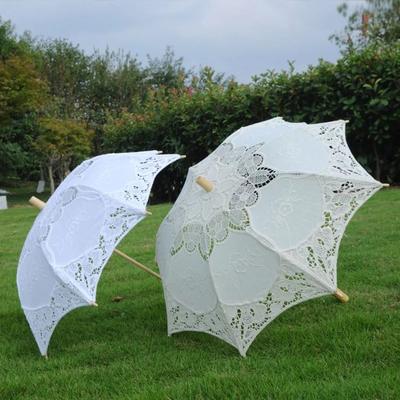 Embroidery Floral Wedding Lace Umbrella Wooden Handle Parasol Umbrella Prop Umbrella  Women