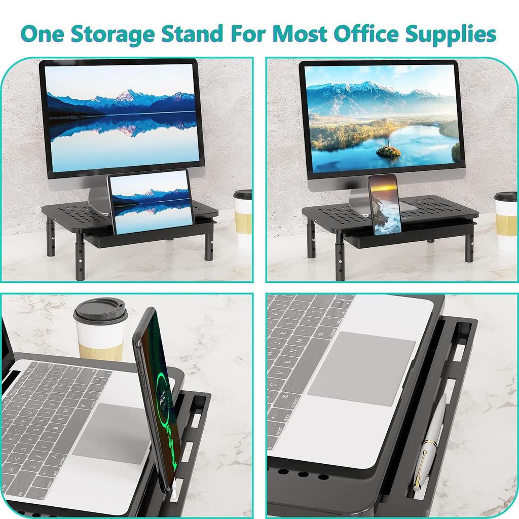 Metal Monitor Riser with Storage Drawer
