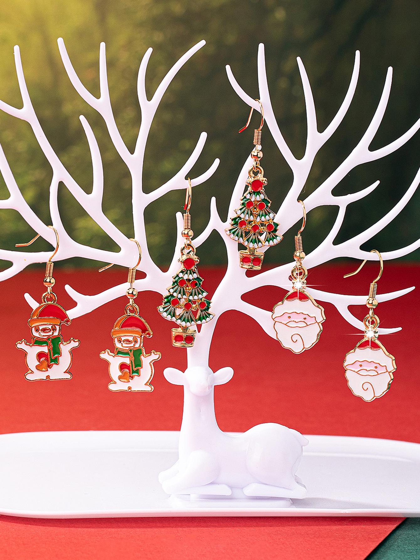 Cartoon Christmas Earrings: Rhinestone Enamel Characters Featuring Santa, Christmas Tree, Snowman, Snowflake, and Angel Accessories