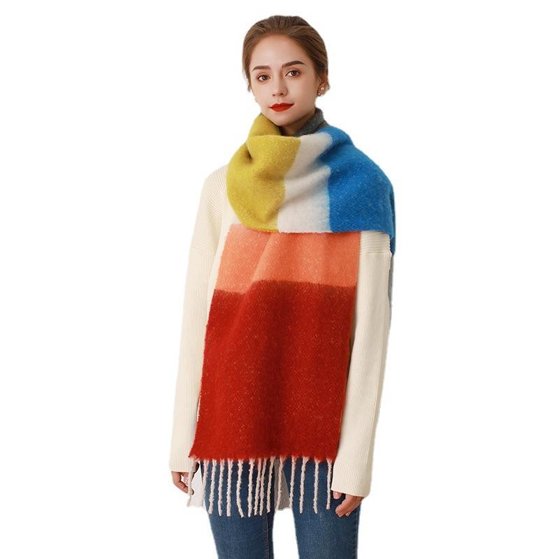 Dopamine striped plaid imitation cashmere scarf women's winter with warm wool scarf