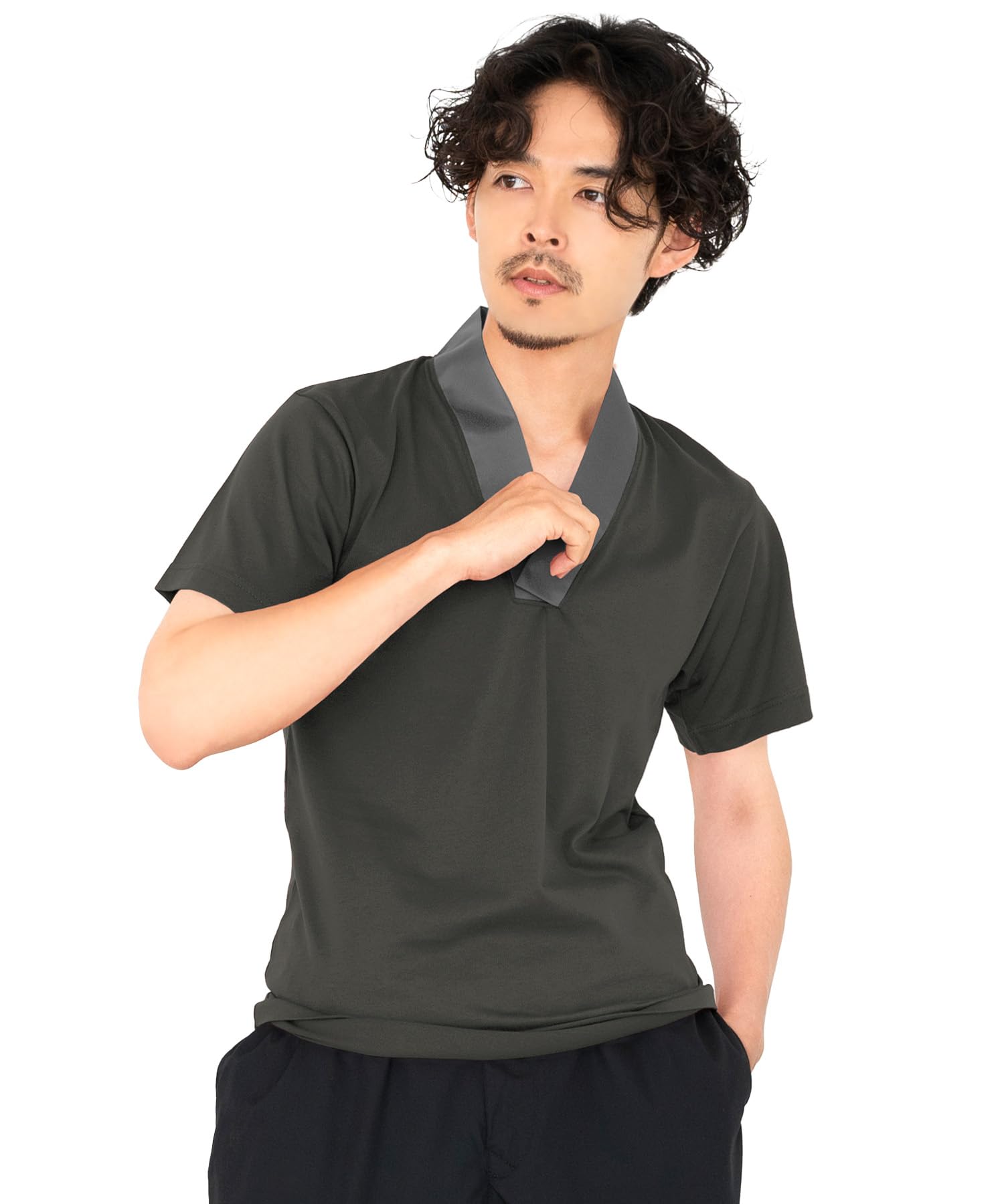 

майка для мужчин [KYOETSU] футболка-полукимоно, майка, цвет, (ЛЛ, черный)