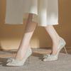 Champagne Gold Crystal Bow High Heels for Women - Elegant French Niche Bridal Shoes