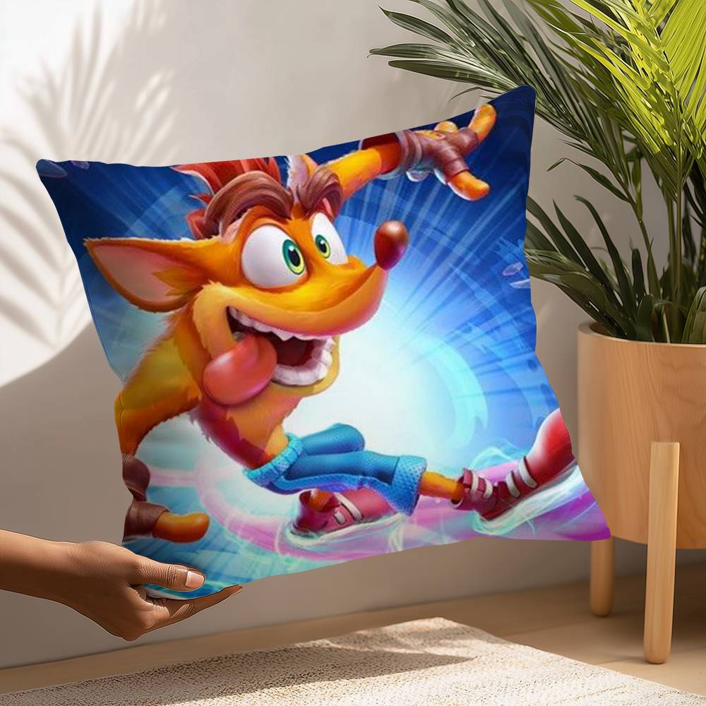 Cartoon Spiel Crashs Bandicoot Kissenbezug Plüschstoff Weicher Kissenbezug Beidseitig bedruckt Kissenbezug Haushaltsgeschenke