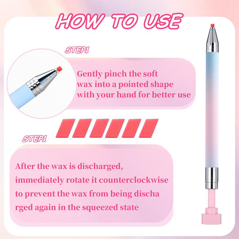 Macaron Gradient Diamond Painting Pen With Wax Refillable Wax Pen Rotating Glue Point Drill Pen For Nail Art Rhinestones Tools