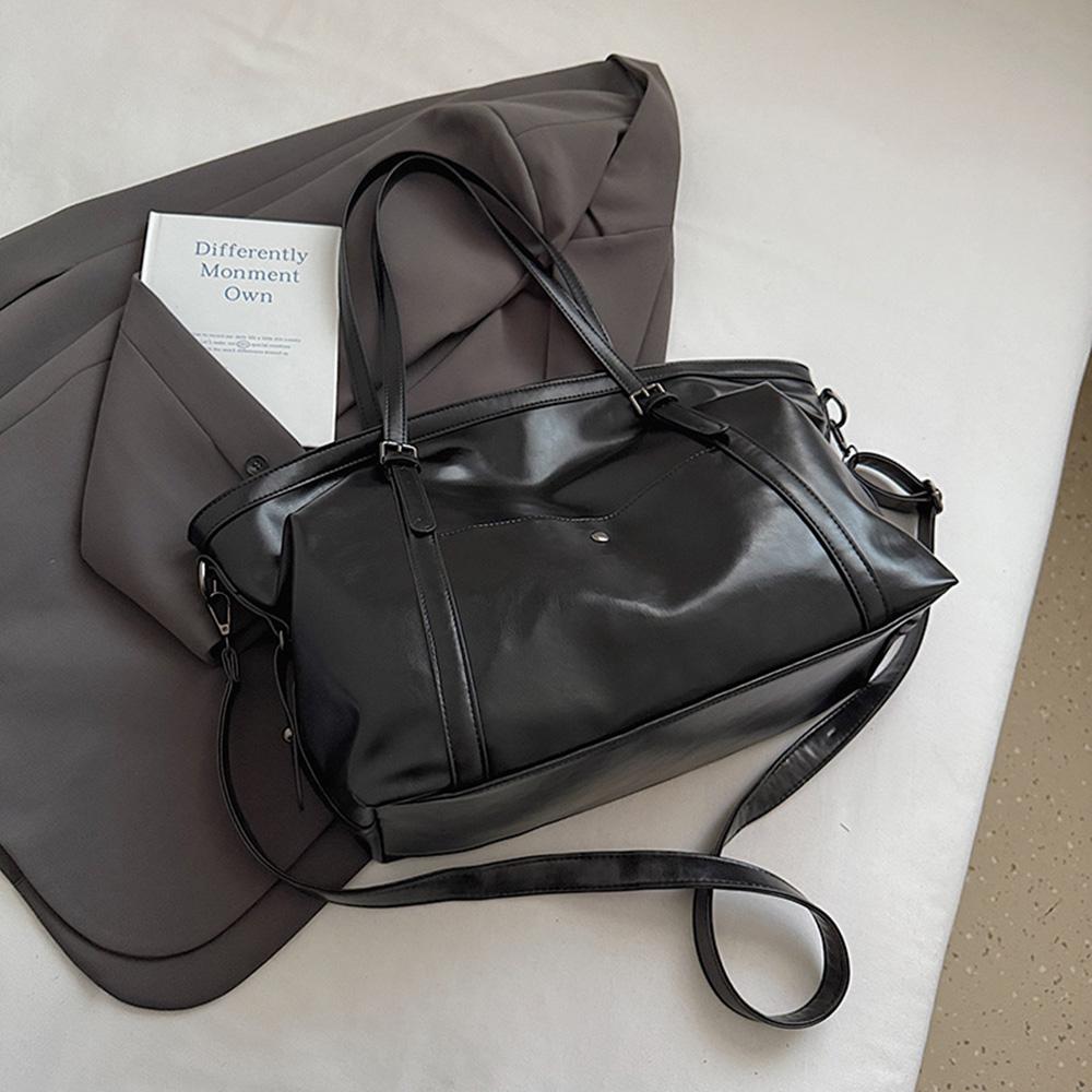Dark Large Capacity Shoulder Bag PU Leather Tote Solid Color Crossbody Purse Classic Design Casual Style Women Daily Use Bag