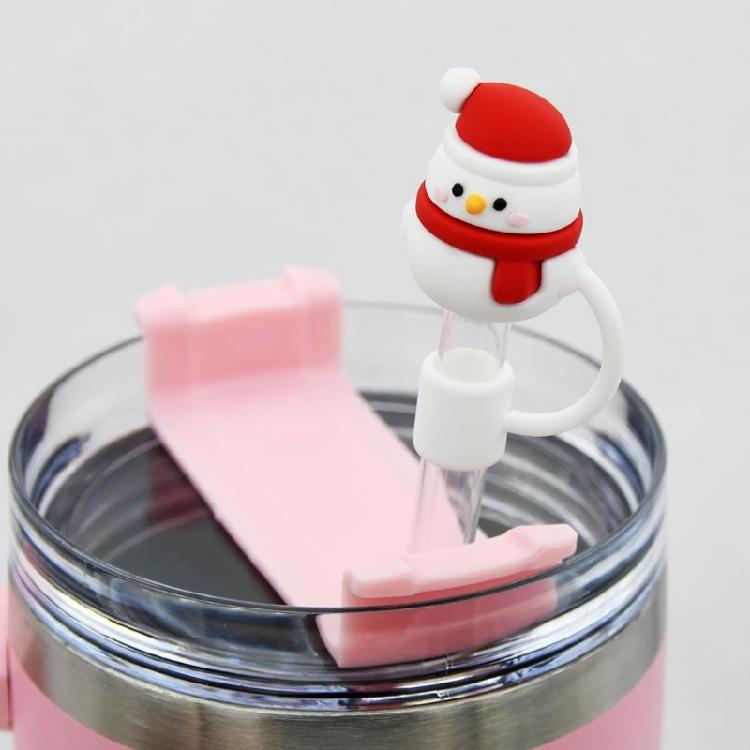 2Pcs DustProof Drinking Straw Caps Plug Reusable Straw Tip Lid Dustproof Plugs Cover Christmas Silicone Straw Cover Caps