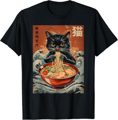 Cat Ramen Japanese Funny Graphic Tees Kawaii Cat Anime  Unisex T-Shirt Mens Womens Tees Top