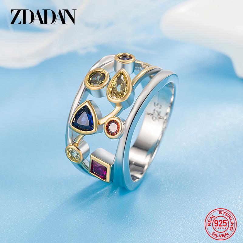 925 Sterling Silver Hollow Geometric Ring for Women Fashion Jewelry 6