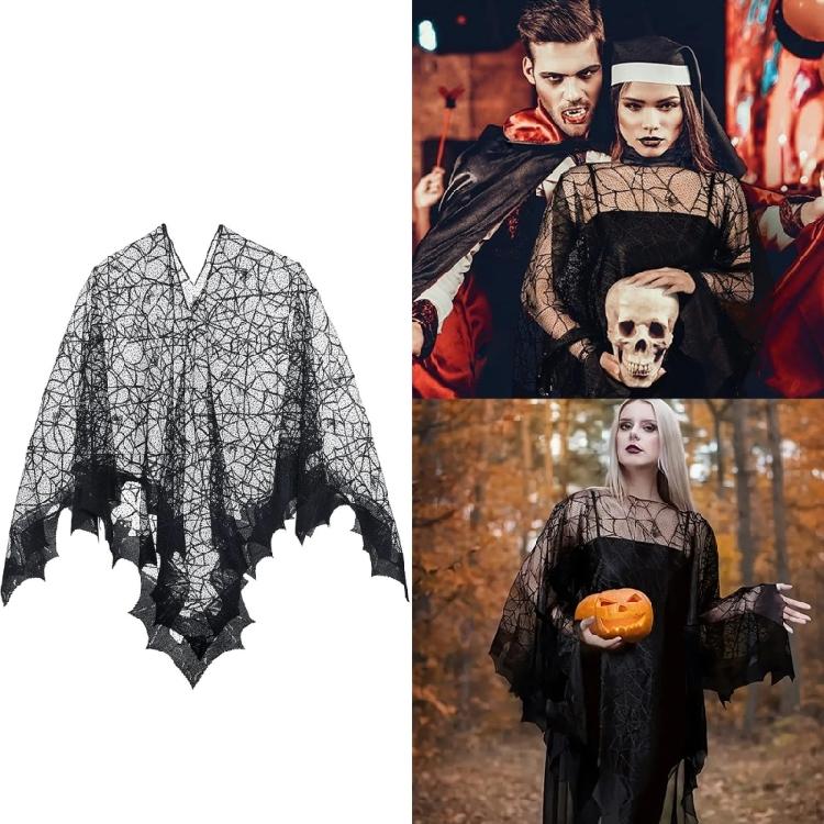 Halloween Webs Shawl Poncho for Women Lady Dark Shawl Proms Dark Lace