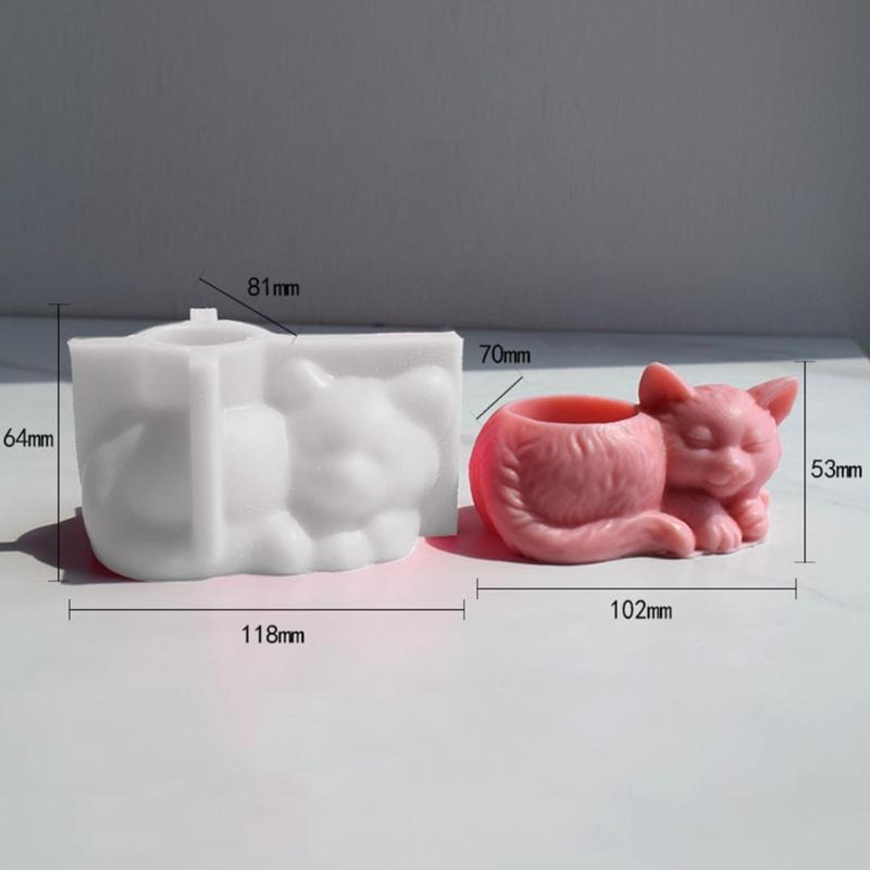 Sleeping Cat Candlestick Resin Mold Cat Planter Pot Mold Silicone Mold DIY Soap Making Aromatherapy Mould Decorations