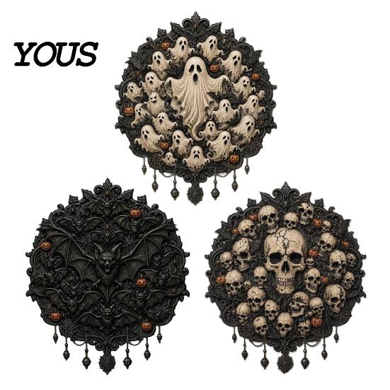 Dark Aesthetic Home Decor Gothic Halloween Wall Decor, Vintage Relief Skull Ghost Bat Party Plaque, Hanging Art for Entryway Living