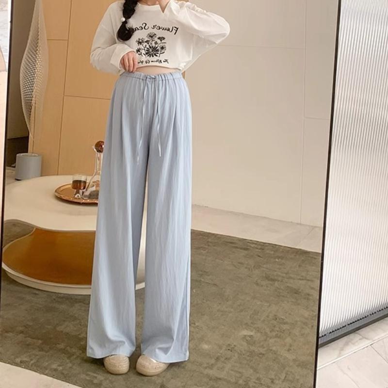 

Большой размер Летние тонкие матовые брюки для беременных без ремня на животе, широкие брюки, толстая ММ, беременная мать, прямые повседневные брюки XXL синий