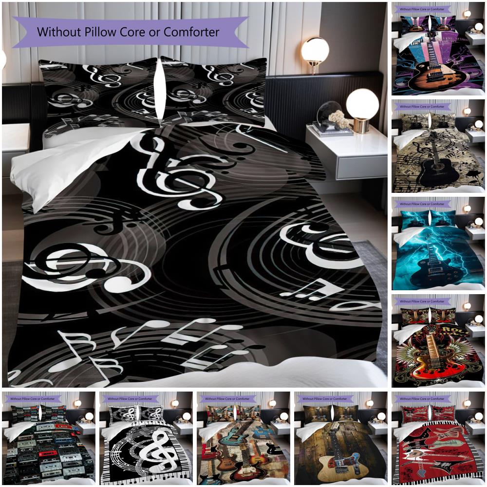 1PC Music, guitar Theme Bedding Quilt Set Quilt Cover Pillowcase Home Decoration Birthday Gift (1 * duvet cover + 9 * pillowcase, without core)
