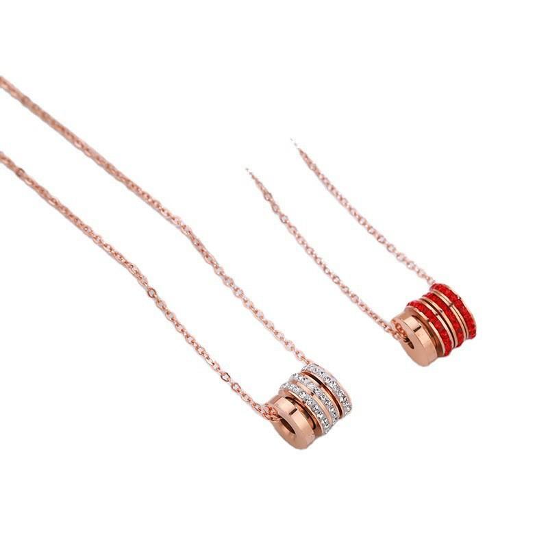 Cylinder diamond pendant titanium steel necklace