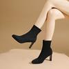 2025 New Womens Fashion Heeled Ankle Boots Autumn Pointy Solid Color Stretch Sock Boots Women Chunky Slip On Shoes