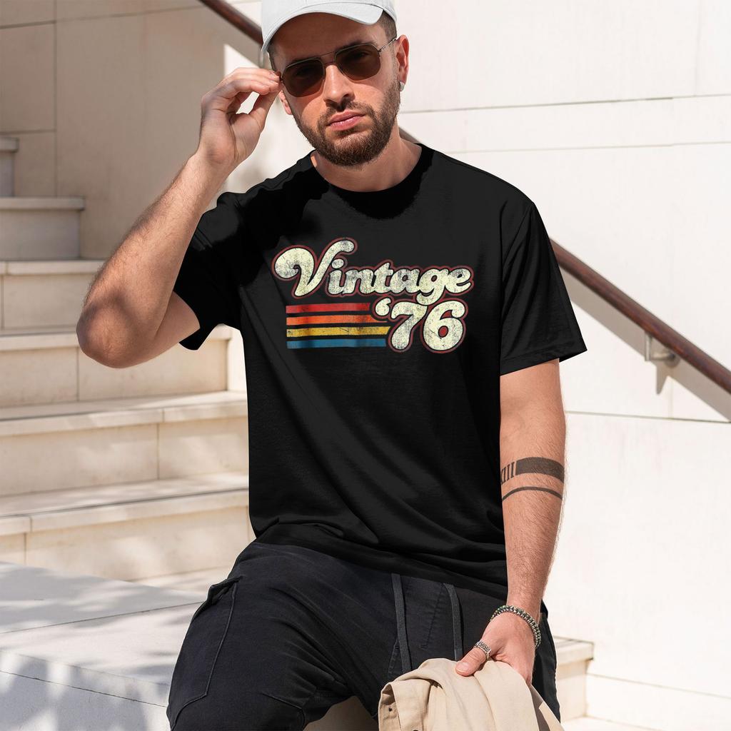 Vintage 1976 Birtay Tshirt Retro Casual Unisexs Clothing Vintage Clothes Camiseta Streetwear Ropa Hombre 2026 New Model Shortslee