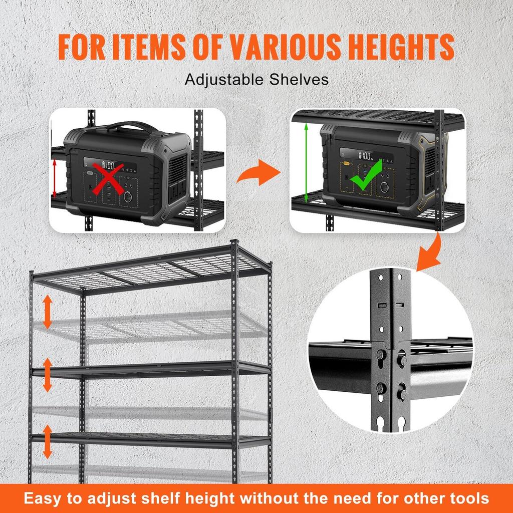 Storage Shelving Unit, 5-Tier Adjustable, 2000 Lbs Capacity, Heavy Duty Garage Shelves Metal Organizer Wire Rack, Black, 60" L X 24" W X 78" H for