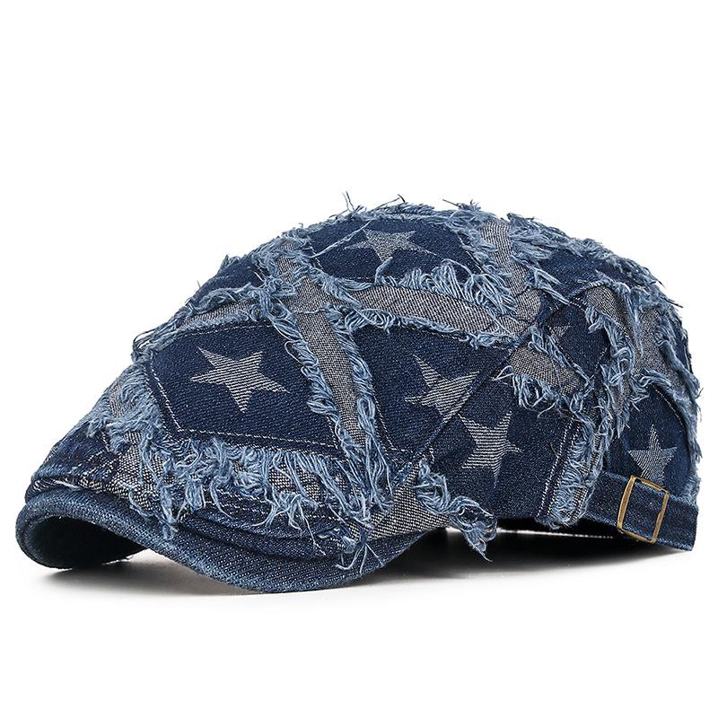 Denim Vintage Basker Dam Herr Nyhetskeps Sommar Avslappnad Dam Framåtlutad Keps Bomullsskärm Platt Hatt Höst Keps Målarkeps