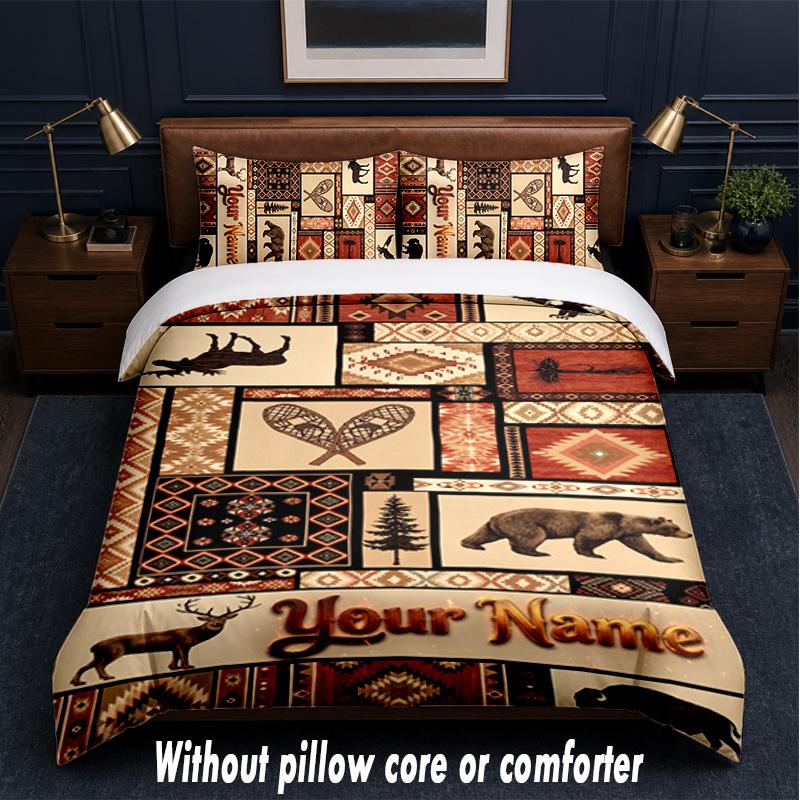 Set de așternut cu tematică patriotică americană, text sau nume personalizat, 3 piese, 1 cearșaf de deasupra și 2 fețe de pernă, așternut personalizat pentru casă