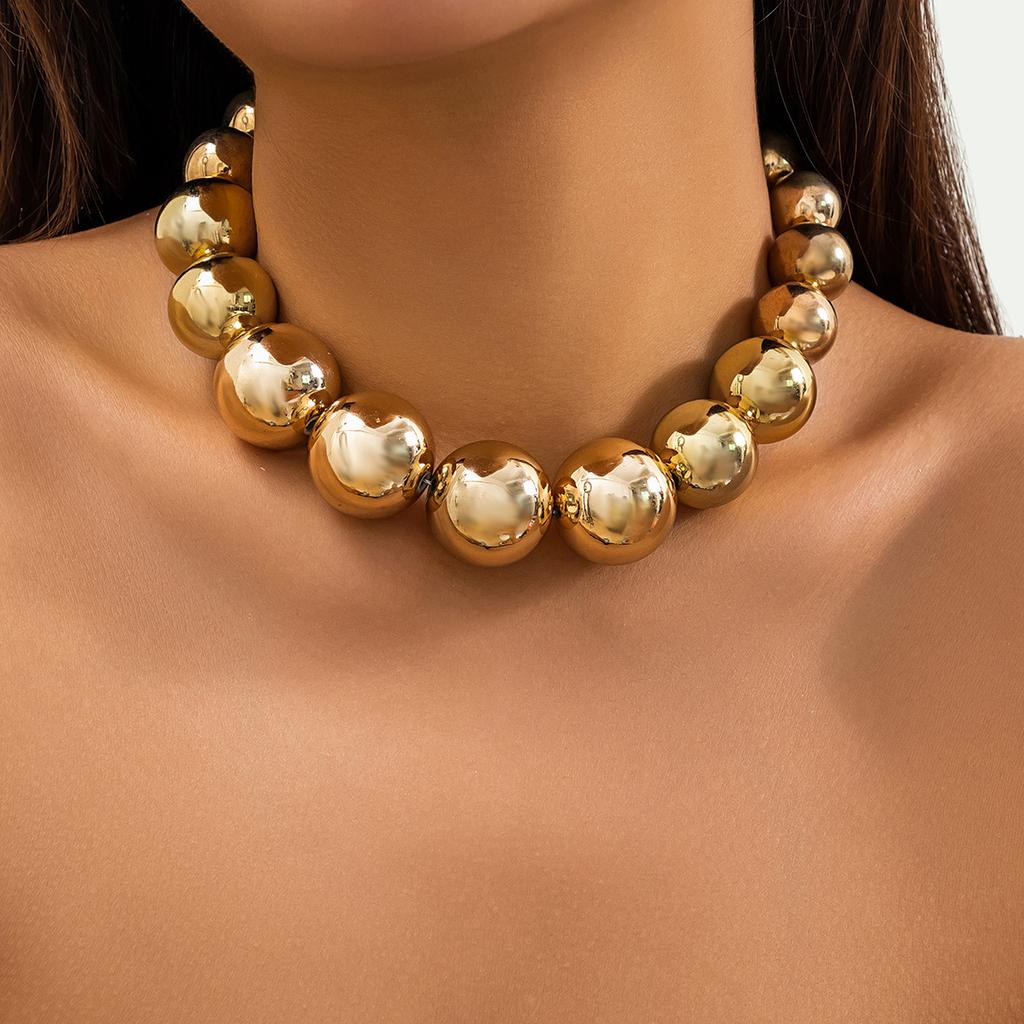 Exaggerated Goth Acrylic CCB Big Ball Bead Chain Necklace for Women Punk Chunky Heavy Short Choker Grunge Zircon Steampunk Men