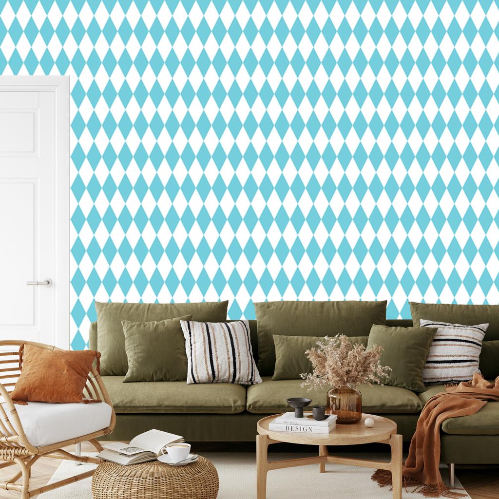 Harlequin Rhombus Wallpaper, Celadon and White, for Living Room and Bedroom, 50x1000