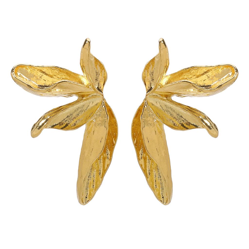 European American Vintage 3D Flower Earrings Light Luxury Heavy Industry Symmetrical Floral Alloy Stud Earrings Women Jewelry