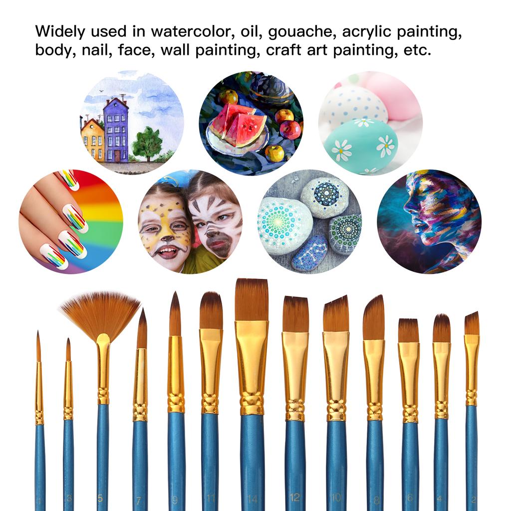 13pcs Professional Paint Brushes Set Nylon Hair Wooden Handle Artist Paintbrushes for Children Adults Beginners for